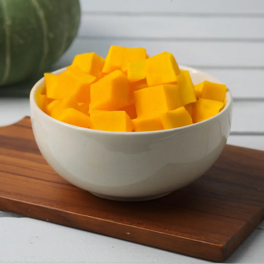 Our fresh cut fruits and vegetables selection includes diced pumpkin, perfect for soups, stews, and curries—conveniently prepped by Mommy's Fresh to save you time.
Freshly prepared, ready to cook diced pumpkins Free Home Delivery only in Mommy's Fresh